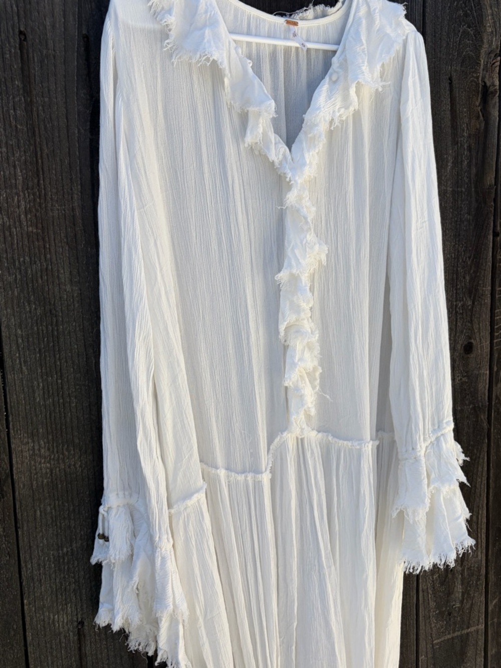 Free People White Boho Maxi Dress Medium Long Sleeve Ruffle Raw Hem Festival - Picture 3 of 10